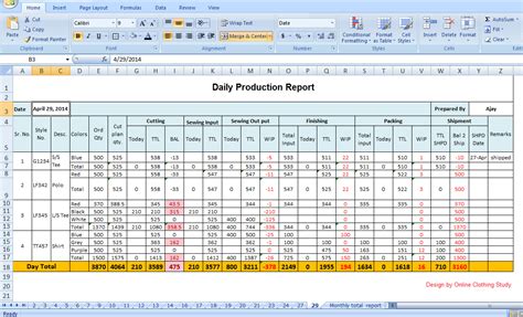 daily production report excel sheet template